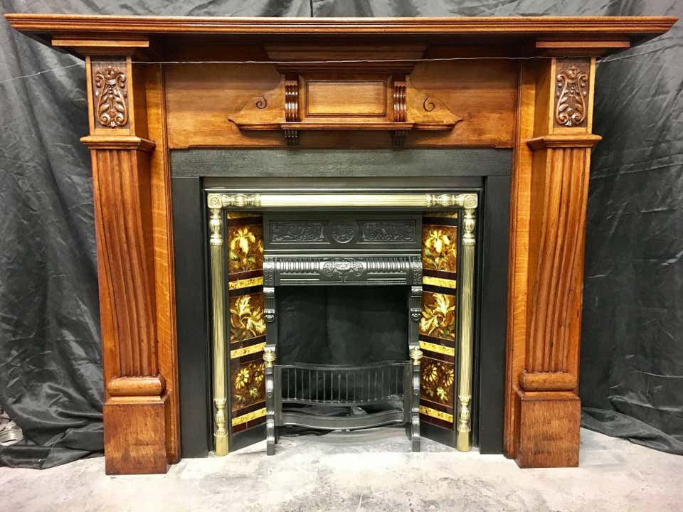 Antique Edwardian Oak Fireplace Surround For Sale Online